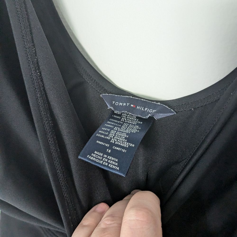 Tommy Hilfiger Black Ruched Front Wrap One Piece Swimsuit - Picture 4 of 6